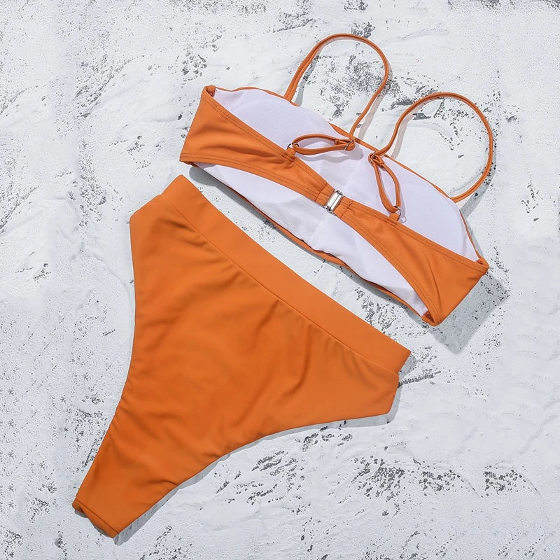 ZTVitality Elegant Bikinis 2025: Solid Verbesserte Unterstützung Wire-Free Design Street Style - Hot Sale Gepolstert BH Träger High Waist Schnallen-Verschluss 10 Farben