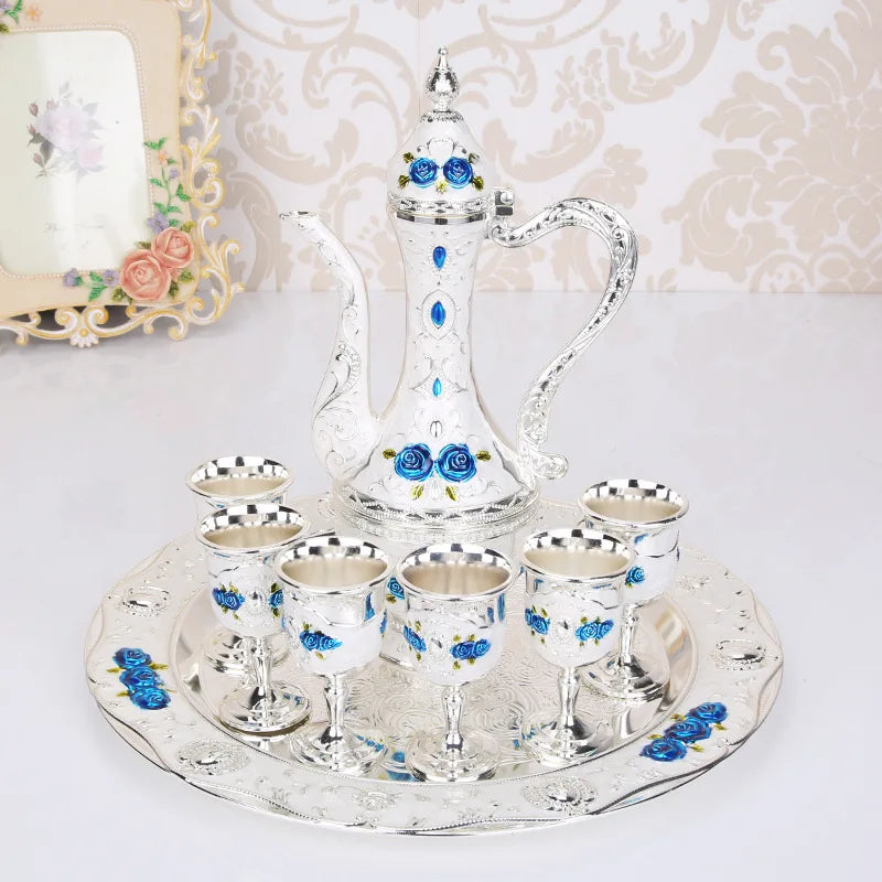 New Elegant Wine Set Golden Silver Pot Cup Plate Set Wine Whisky Set Home Decor