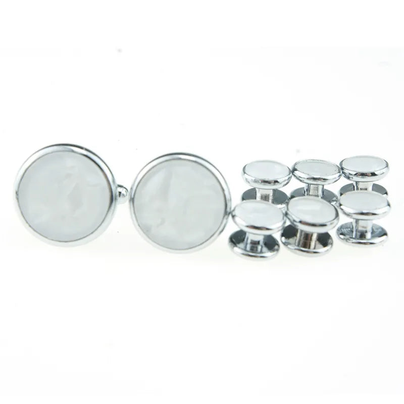 Pinksee 8pcs/set Luxury Fashion Round Plated Cufflinks Arm Buttons for Men Business Shirts Cufflinks Wedding Jewelry Запонки