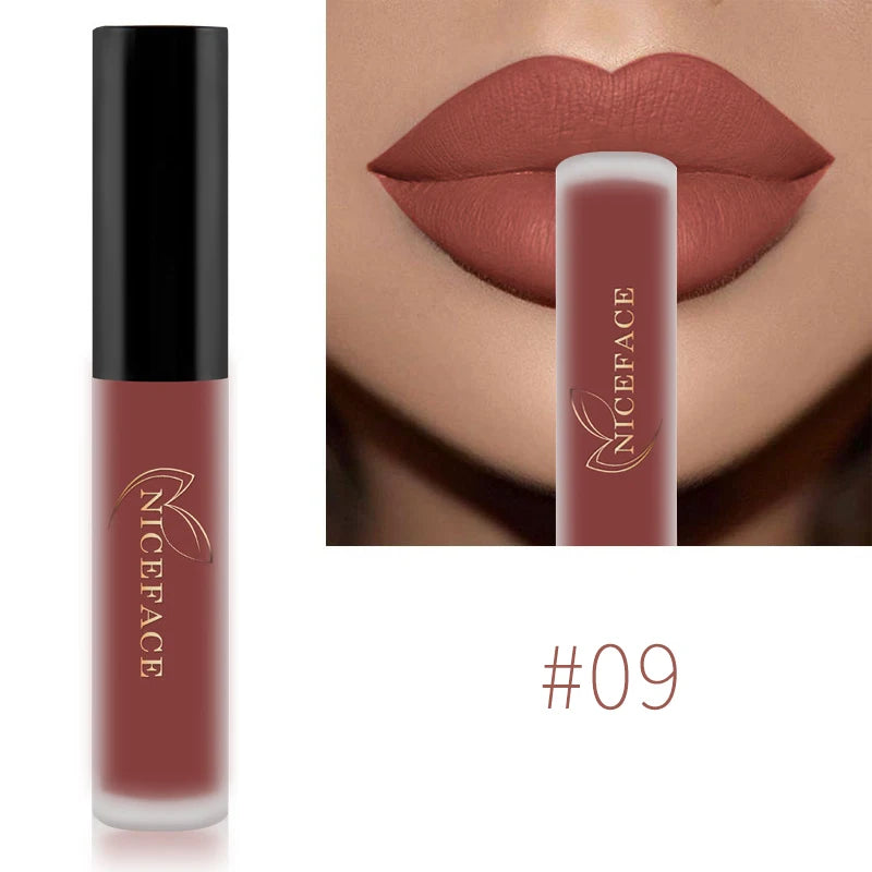 NICEFACE Matte Liquid Lipstick Waterproof Long Lasting Lip Gloss Tint elegant Red Nude Purple Metallic Lipsticks Makeup Cosmetics