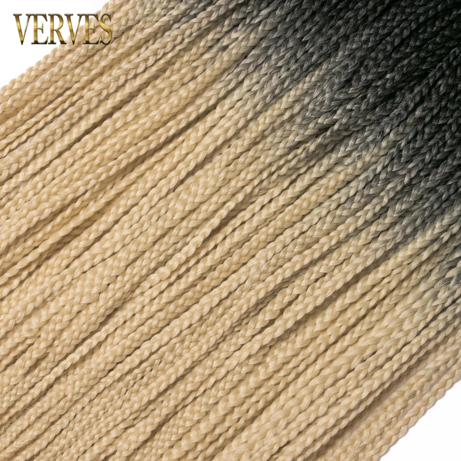 VERVES Crochet Braids Synthetic 24 inch Box Braid 22 Roots/Pcs Ombre Braiding Hair Extensions Heat Fiber Bulk Braid Pink,Black
