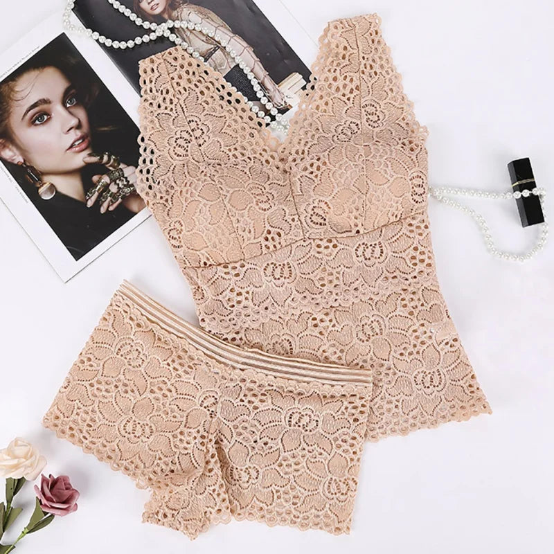 Lace elegant Women Push Up Seamless Embroidery Bra Bra Set Wire Free Lingerie Transparent Female Underwear Set