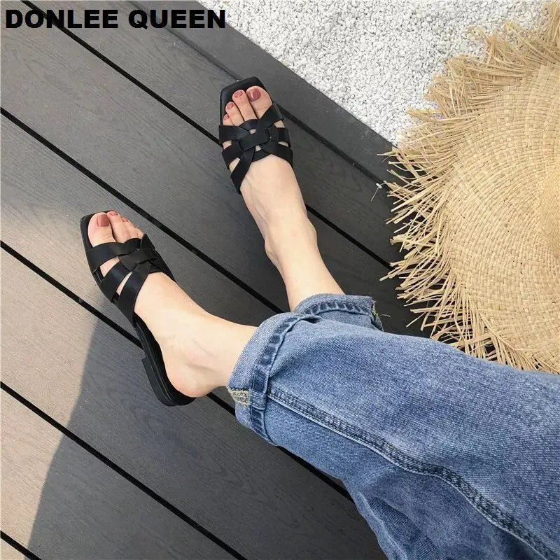 DONLEE QUEEN Frauen Marke Hausschuhe Sommer Slides Offene Zehe Flach Casual Schuhe Freizeit Sandale Weiblich Strand Flip Flops Große Größe 35-41