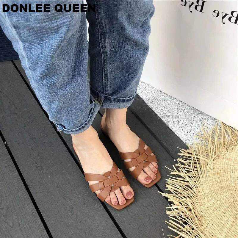 DONLEE QUEEN Frauen Marke Hausschuhe Sommer Slides Offene Zehe Flach Casual Schuhe Freizeit Sandale Weiblich Strand Flip Flops Große Größe 35-41