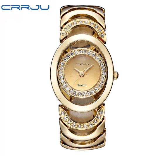 Damen-Uhr 2025: CRRJU Gold Watch Women Luxury Brand bracelet Ladies Quartz-Watch - Gifts For Girl Full Stainless Steel Rhinestone wristwatches whatch Collection