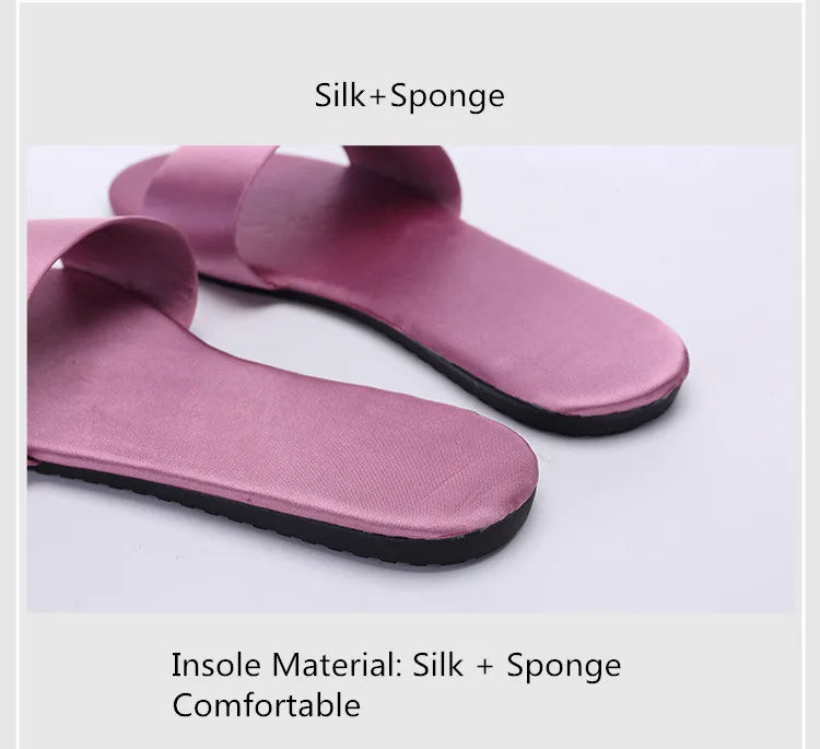 Women Beach Slippers 2024 Summer Flat Shoes Woman Slip On Slides Silk Style Female Slip On Sandals Girls Indoor Outdoor Slippers
