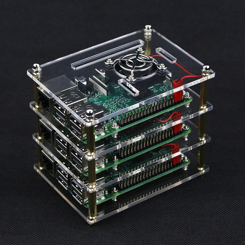 Raspberry Pi Gehäuse 2025: 3 Layer Acrylic Case Clear - Box Cover Cooling Fans DIY Cluster Collection