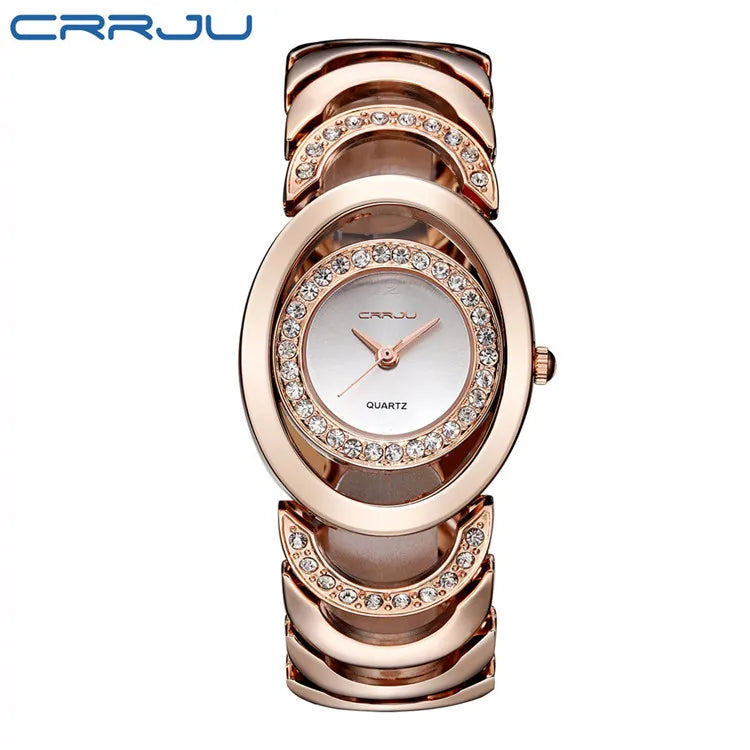 Damen-Uhr 2025: CRRJU Gold Watch Women Luxury Brand bracelet Ladies Quartz-Watch - Gifts For Girl Full Stainless Steel Rhinestone wristwatches whatch Collection
