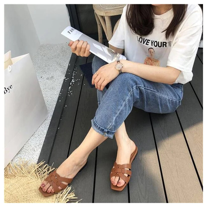 DONLEE QUEEN Frauen Marke Hausschuhe Sommer Slides Offene Zehe Flach Casual Schuhe Freizeit Sandale Weiblich Strand Flip Flops Große Größe 35-41