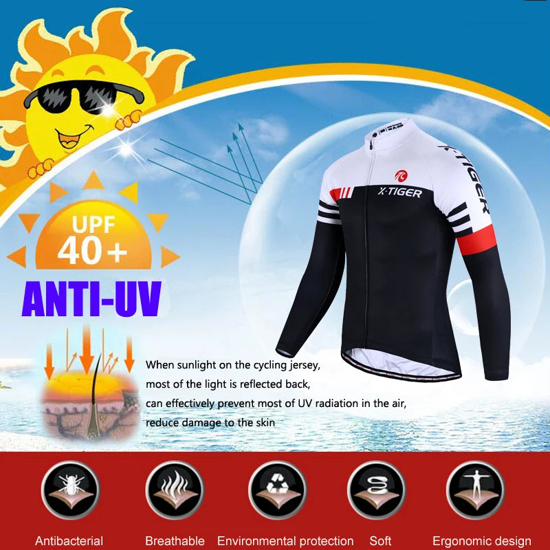 X-TIGER Top Qualität Radfahren Trikot 2025: Langarm MTB Fahrrad Polyester - Berg Fahrrad Sportbekleidung Atmungsaktiv Schnell Trocknend Schweißabweisend Taschen