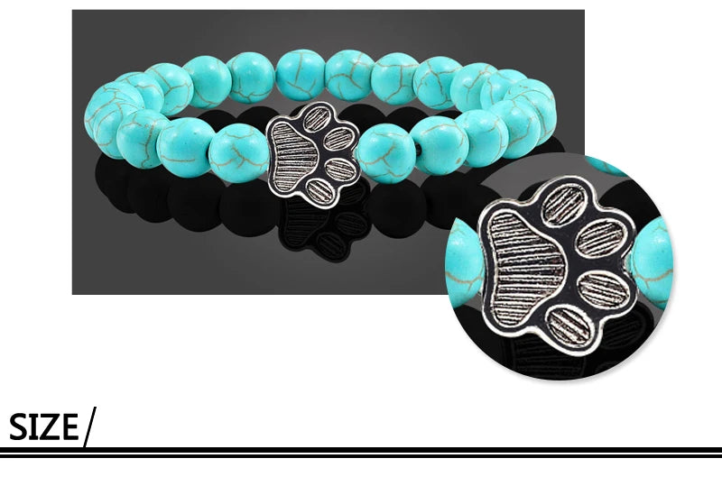 Natural Matte Black Lava Volcanic Stone Paw Print Charm Bracelet Homme Femme Pet Memorial Cat Dog Lovers Jewelry Bracelets Gifts