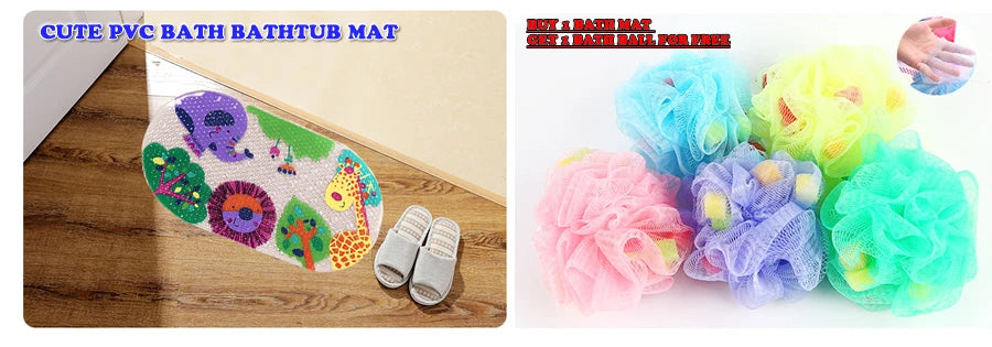 Cute Cartoon Anti-Slip PVC Bath Mats With Sucker 38cm*69cm Bathroom Multi-Color Carpet Bathtub Non-Slip Shower Soft Massage Pad