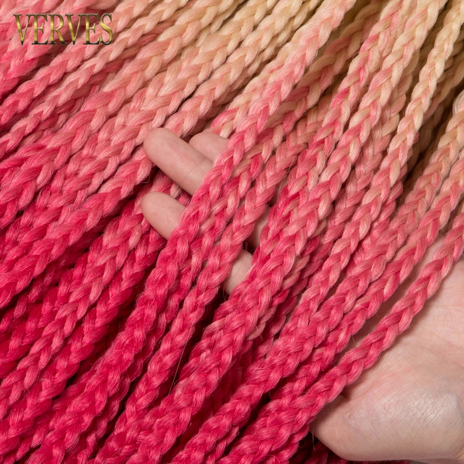 VERVES Crochet Braids Synthetic 24 inch Box Braid 22 Roots/Pcs Ombre Braiding Hair Extensions Heat Fiber Bulk Braid Pink,Black