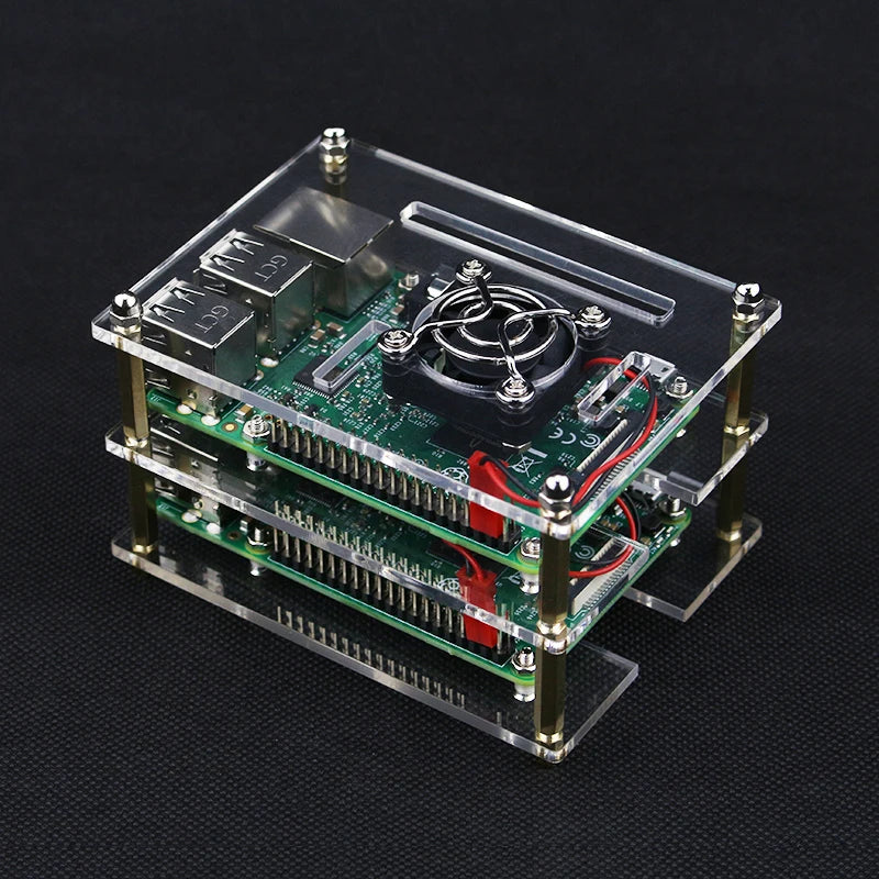 Raspberry Pi Gehäuse 2025: 3 Layer Acrylic Case Clear - Box Cover Cooling Fans DIY Cluster Collection
