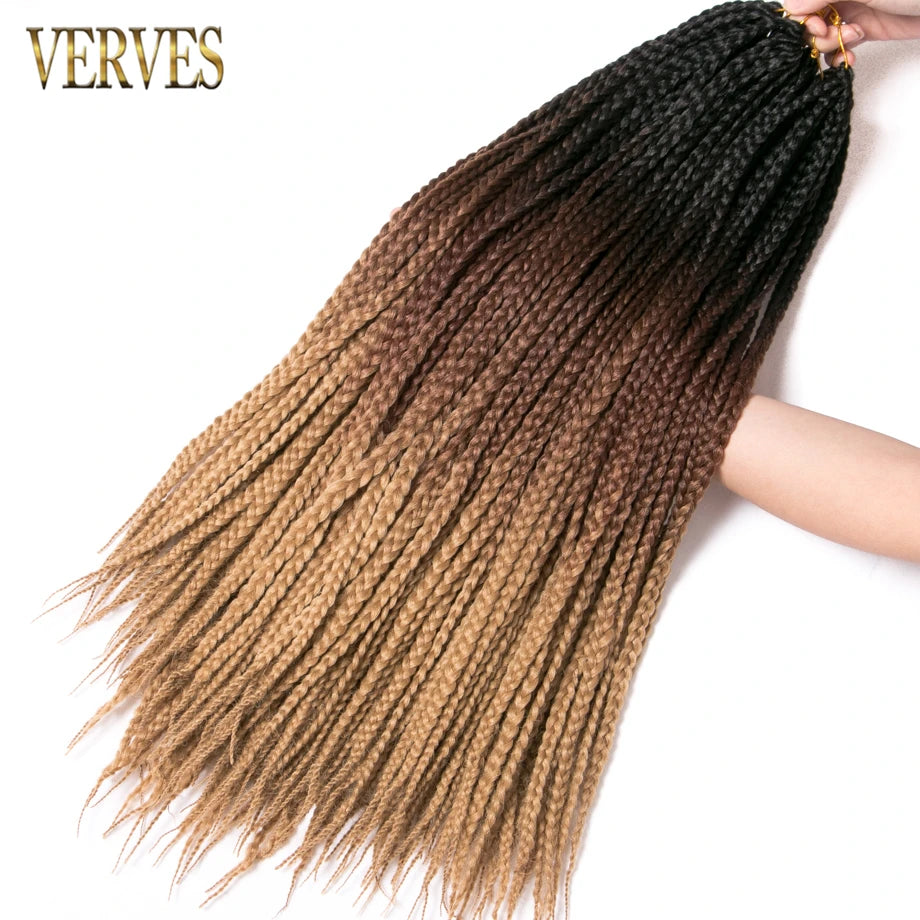 VERVES Crochet Braids Synthetic 24 inch Box Braid 22 Roots/Pcs Ombre Braiding Hair Extensions Heat Fiber Bulk Braid Pink,Black