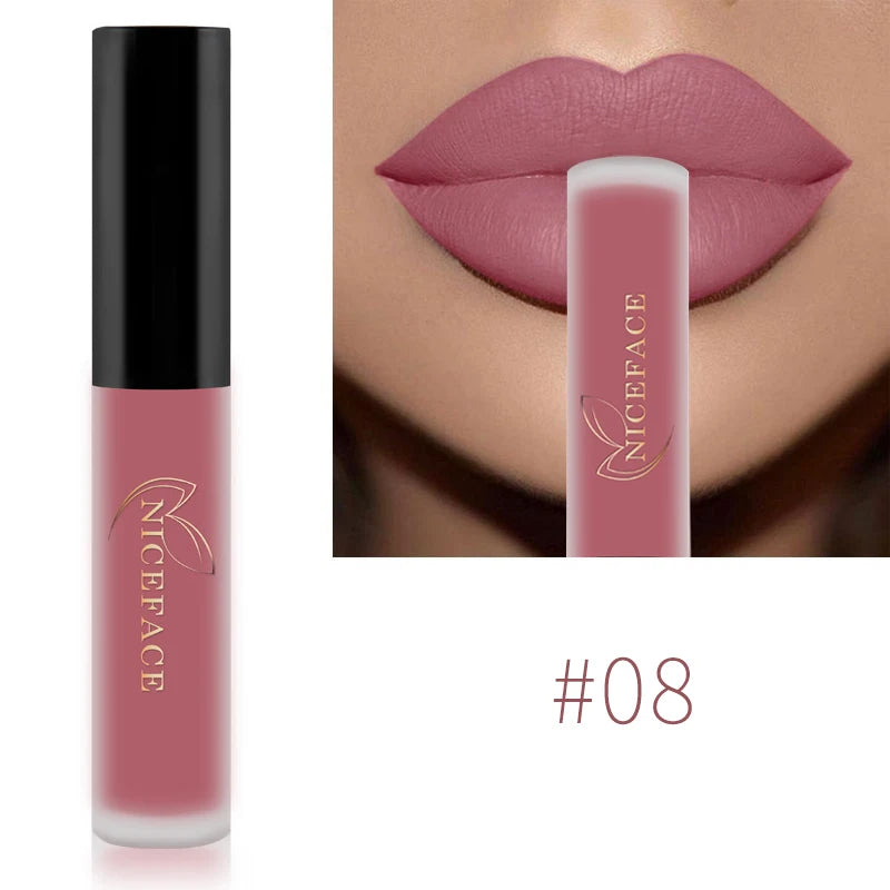 NICEFACE Matte Liquid Lipstick Waterproof Long Lasting Lip Gloss Tint elegant Red Nude Purple Metallic Lipsticks Makeup Cosmetics