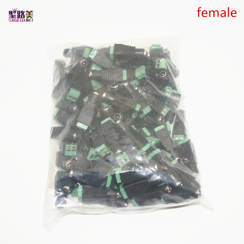 CCTV Camera 5050 3528 Single Color LED Strips 100pcs/pack Female DC Power Adapter Plug 5.5mm x 2.1mm Male Connector easy