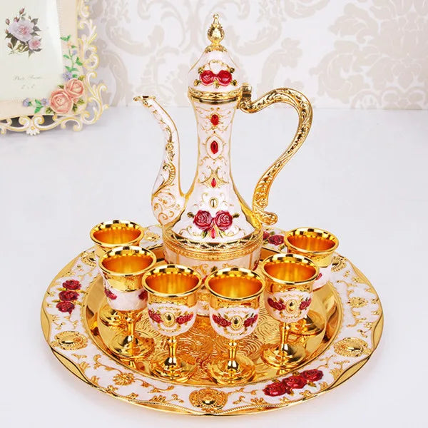 New Elegant Wine Set Golden Silver Pot Cup Plate Set Wine Whisky Set Home Decor
