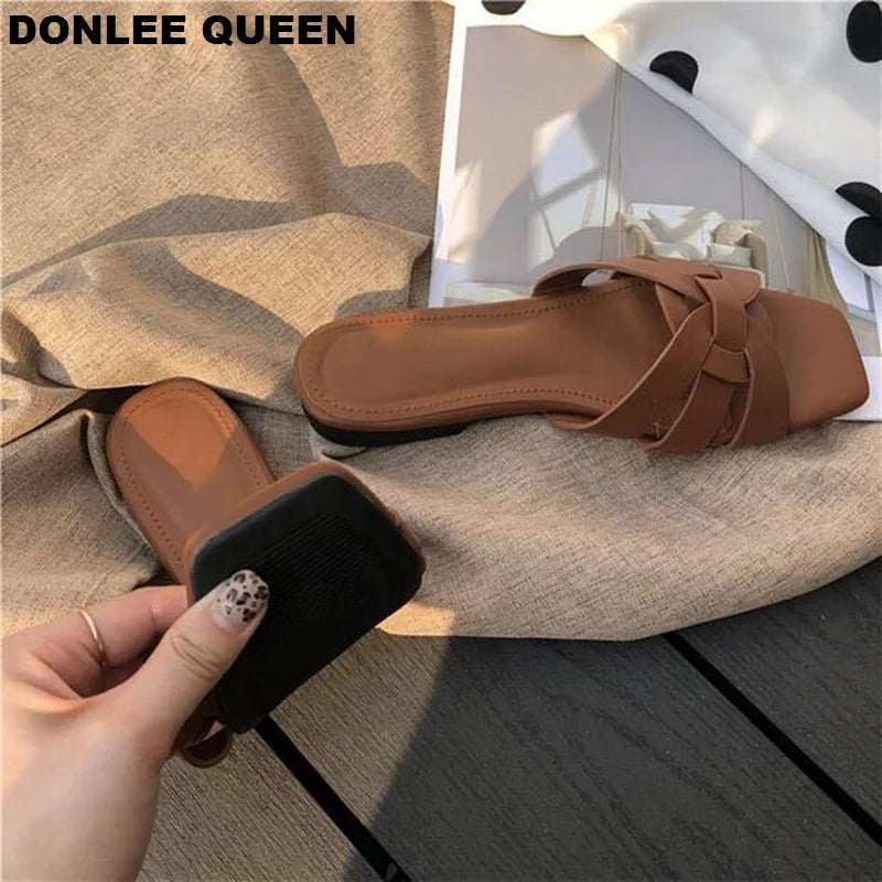 DONLEE QUEEN Frauen Marke Hausschuhe Sommer Slides Offene Zehe Flach Casual Schuhe Freizeit Sandale Weiblich Strand Flip Flops Große Größe 35-41