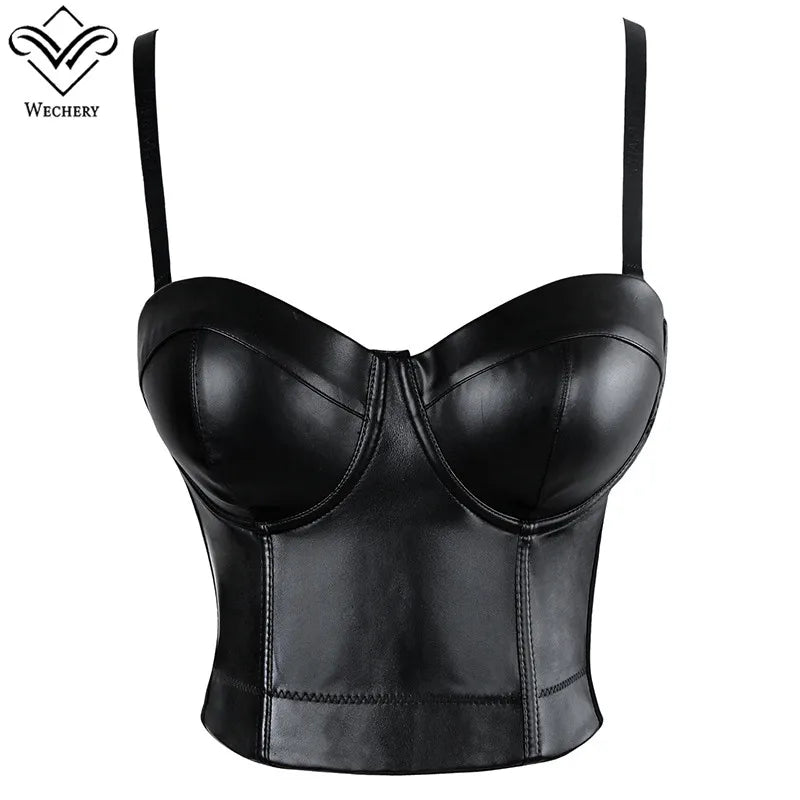 Wechery Frauen Lederkorsett Oben Crop Bustier Gothic Bra Verbesserte Unterstützung Bodice Elegant Dessous Corselet Party Kurz Camis Plus Size 6XL