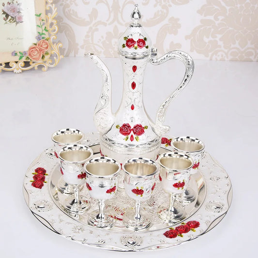 New Elegant Wine Set Golden Silver Pot Cup Plate Set Wine Whisky Set Home Decor