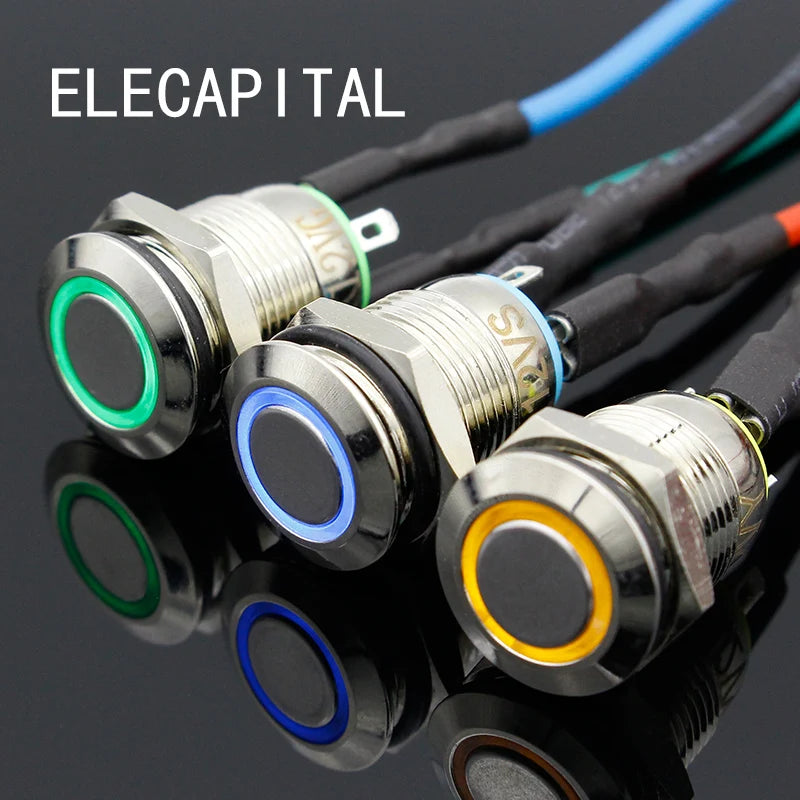 ELECAPITAL Metalltaster Beleuchtet - 12mm 3V-220V 1A