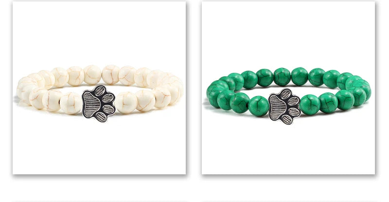 Natürlich Matt Schwarz Lava Vulkanstein: Reliatonny Pfoten Druck Armband Homme Femme - Haustier Gedenkstätte Katze Hund Liebhaber Schmuck Unisex Strand
