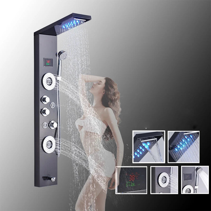 LED Duschsystem mit Temperaturanzeige - Regendusche Set mit Massage & SPA Funktion