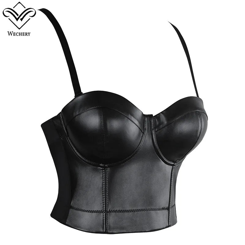 Wechery Frauen Lederkorsett Oben Crop Bustier Gothic Bra Verbesserte Unterstützung Bodice Elegant Dessous Corselet Party Kurz Camis Plus Size 6XL