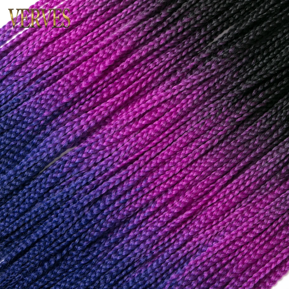 VERVES Crochet Braids Synthetic 24 inch Box Braid 22 Roots/Pcs Ombre Braiding Hair Extensions Heat Fiber Bulk Braid Pink,Black