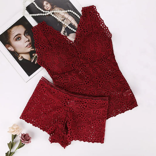 Lace elegant Women Push Up Seamless Embroidery Bra Bra Set Wire Free Lingerie Transparent Female Underwear Set