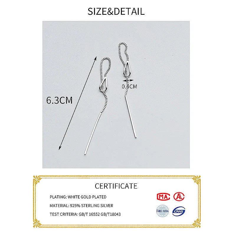 INZATT 925 Sterling Silber 6,3cm Lange Quasten-Ketten Bar Hängende Tropfen Ohrringe für Frauen Mode Schmuck Hochzeitsgeschenk