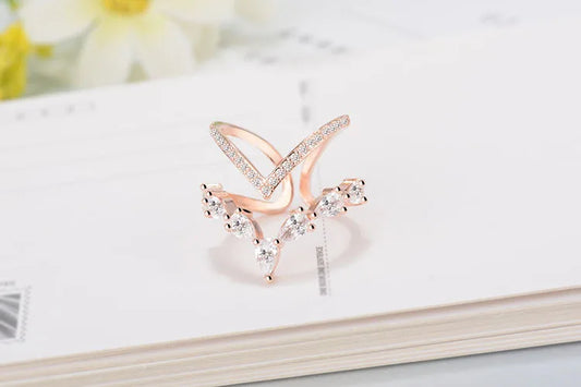 925 Sterling Silber Doppelring - Zirkonia Verstellbar 2g