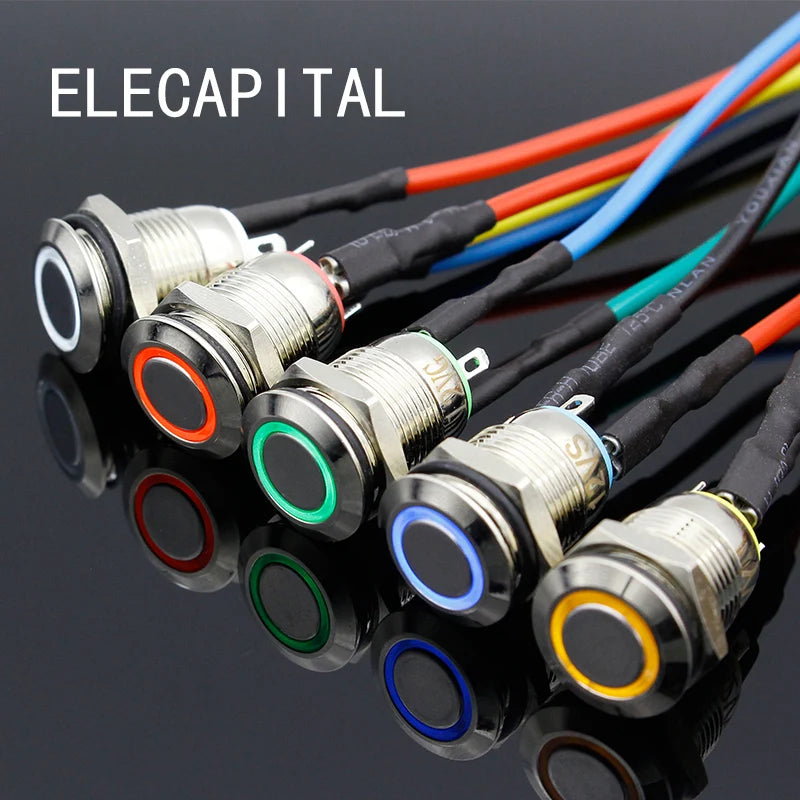 ELECAPITAL Metalltaster Beleuchtet - 12mm 3V-220V 1A