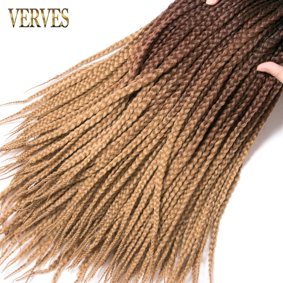 VERVES Crochet Braids Synthetic 24 inch Box Braid 22 Roots/Pcs Ombre Braiding Hair Extensions Heat Fiber Bulk Braid Pink,Black