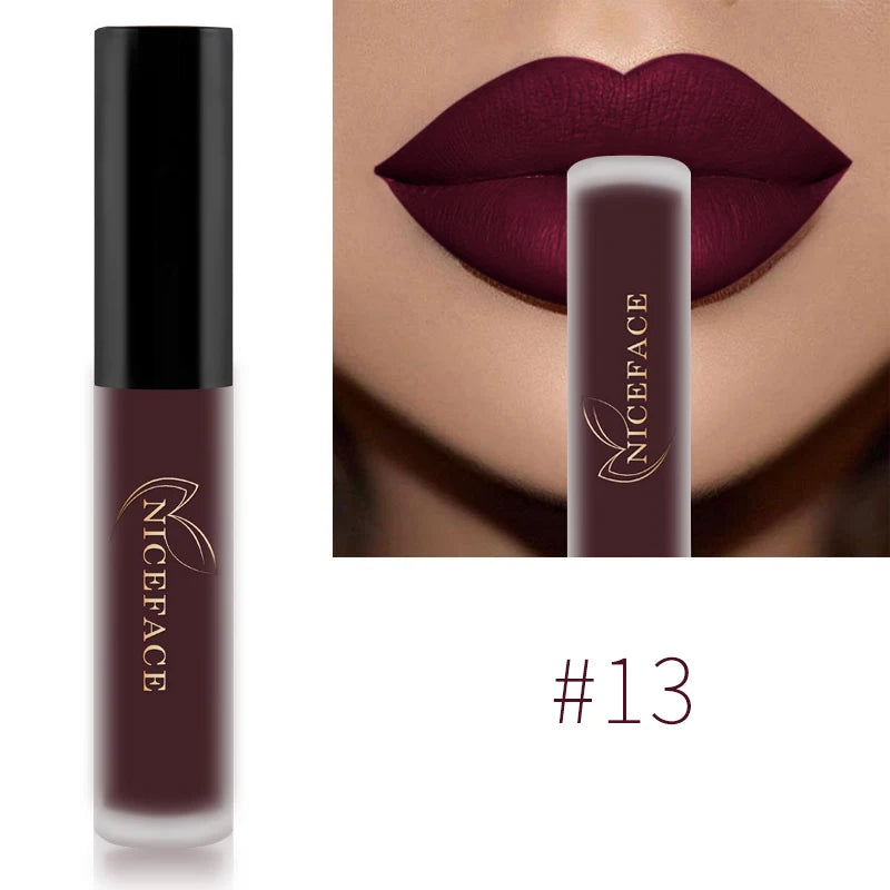 NICEFACE Matte Liquid Lipstick Waterproof Long Lasting Lip Gloss Tint elegant Red Nude Purple Metallic Lipsticks Makeup Cosmetics