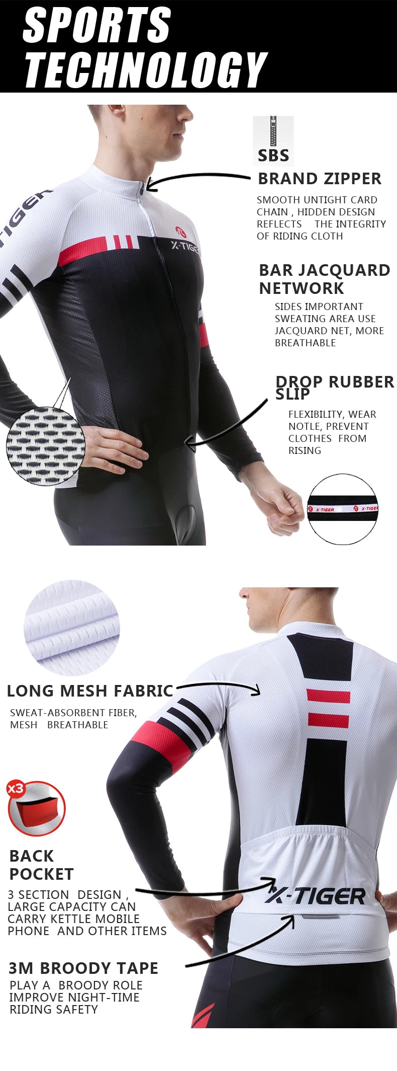 X-TIGER Top Qualität Radfahren Trikot 2025: Langarm MTB Fahrrad Polyester - Berg Fahrrad Sportbekleidung Atmungsaktiv Schnell Trocknend Schweißabweisend Taschen