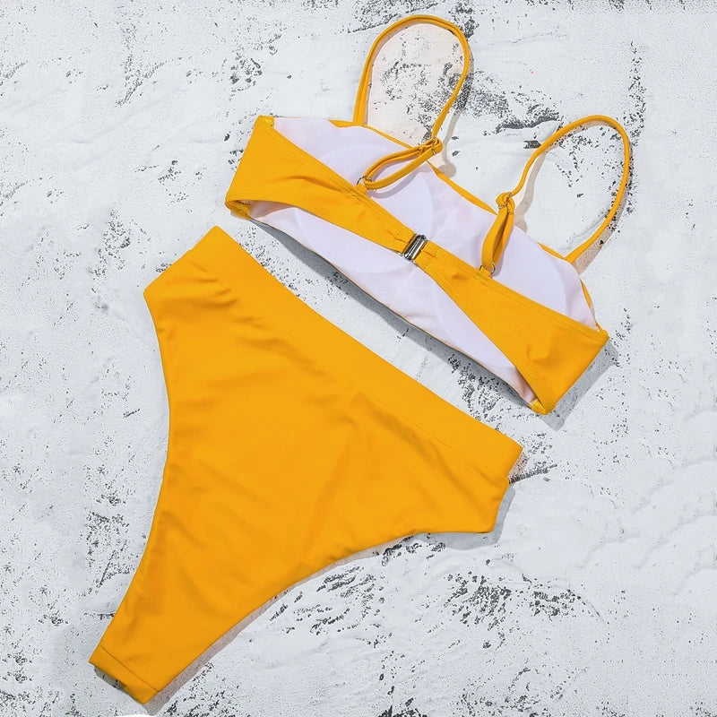 Bikini-Set: ZTVitality Elegant Bikinis Solid Push Up - Gepolstert BH Träger High Waist Schwimmanzug Damen Schwimmbekleidung Frauen Biquini Collection