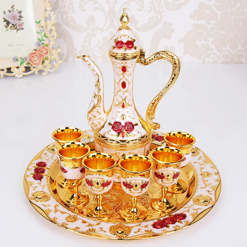 New Elegant Wine Set Golden Silver Pot Cup Plate Set Wine Whisky Set Home Decor