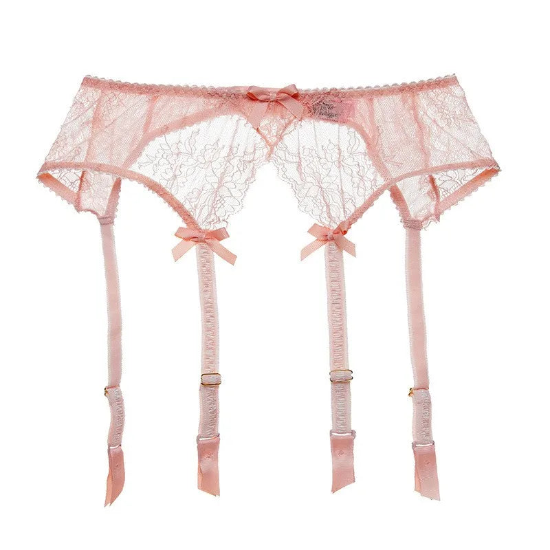 CYHWR Luxury Half Cup Lace Transparent Sexy Lingerie Ultra-thin Solid Shell Style 4 Pieces/Lots Bra Set and Garter and Stocking