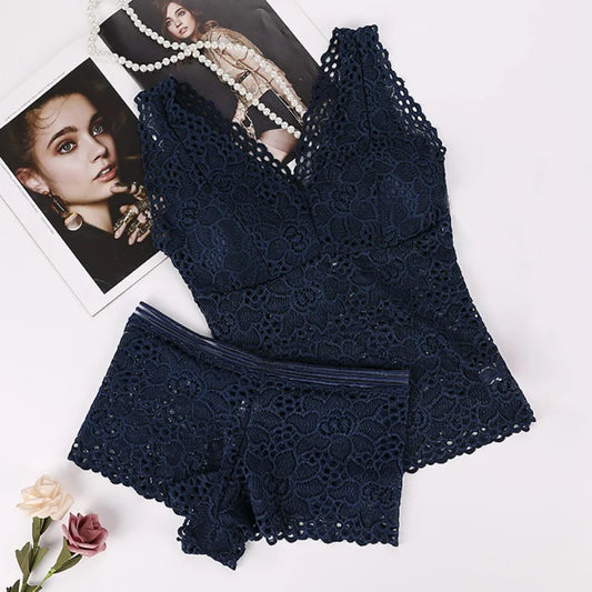 Lace elegant Women Push Up Seamless Embroidery Bra Bra Set Wire Free Lingerie Transparent Female Underwear Set