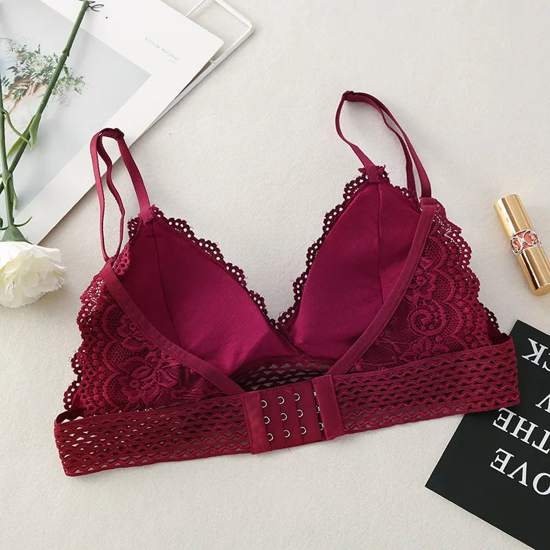 BH 2025: fenlandwell Floral Lace Bralette Girls Non-Wire Push Up Bras - For Women Soft Sexy Intimates Brassiere V-neck Lingerie Female Underwear Collection