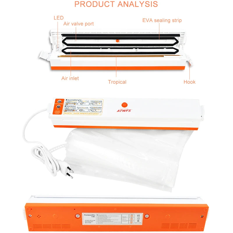 ATWFS Vakuum Versiegelung Verpackungsmaschine Versiegelung Tragbar Lebensmittel Vakuum Versiegelung Küche Packer Mit 15Stk Vakuum Beutel Für Lebensmittel Sparer