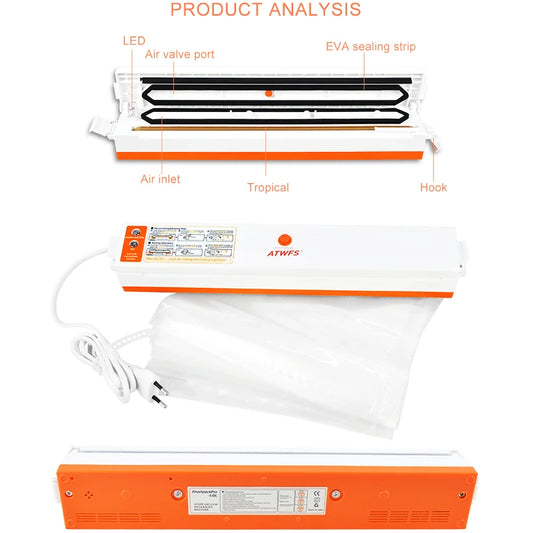 ATWFS Vakuum Versiegelung Verpackungsmaschine Versiegelung Tragbar Lebensmittel Vakuum Versiegelung Küche Packer Mit 15Stk Vakuum Beutel Für Lebensmittel Sparer