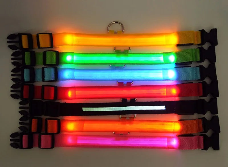 YUDODO Nylon LED Haustier Hund HalsbÀnder 2025: Nacht Sicherheit Blinkend Leuchtend Fluoreszierend - Tiere Hund Leine XS-XL 7 Farben Alle Jahreszeiten