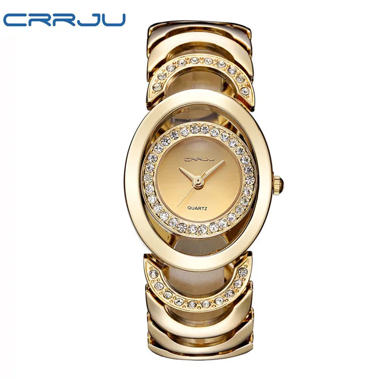 Damen-Uhr 2025: CRRJU Gold Watch Women Luxury Brand bracelet Ladies Quartz-Watch - Gifts For Girl Full Stainless Steel Rhinestone wristwatches whatch Collection