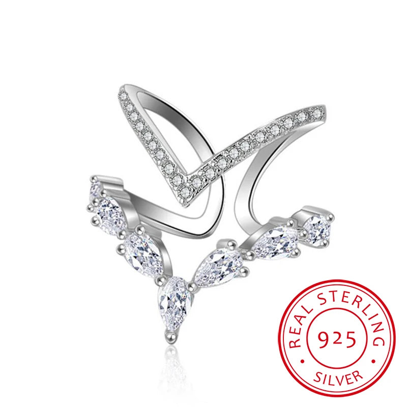 925 Sterling Silber Doppelring - Zirkonia Verstellbar 2g
