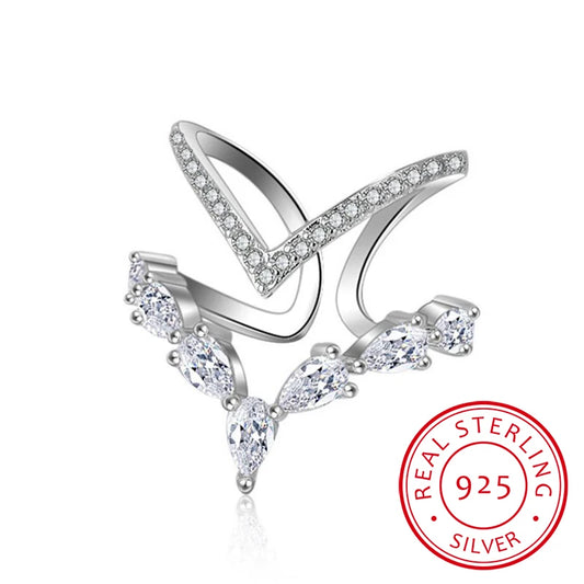 925 Sterling Silber Doppelring - Zirkonia Verstellbar 2g