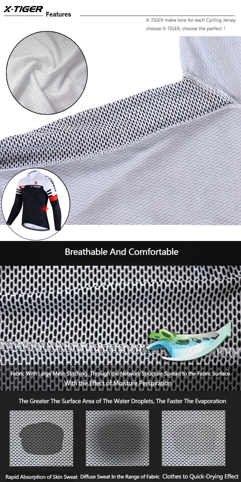 X-TIGER Top Quality Cycling Jersey Long Sleeve MTB Bicycle Cycling Clothing Mountain Bike Sportswear Cycling Clothes