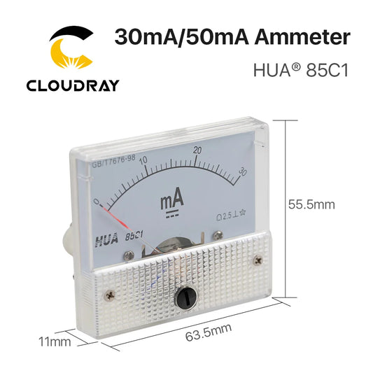 Cloudray 30mA 50mA Amperemeter HUA 85C1 DC 0-30mA 0-50mA Analog Amp Panel Meter Strom für CO2 Laser Gravur Schneid Maschine